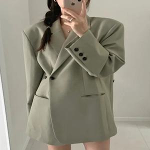 우아한 캐주얼 긴팔 수트 재킷 여성용 한국 스타일 봄 가을 겨울 루즈핏 레이지 미디 길이 웨스턴 탑
