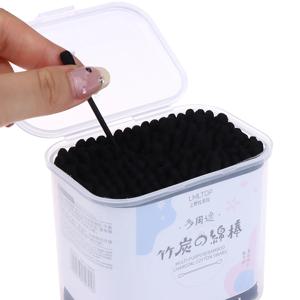 200pcs 일회용 면봉 나선형 귀 청소기 블랙 더블 헤드 면봉 립스틱 눈썹 속눈썹 면봉 메이크업 도구