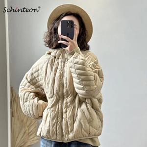 Schinteon 여성용 초경량 90% 화이트 덕 다운 재킷, 오버 사이즈, 루즈 캐주얼 외투, 빈티지 코트, 후드 2024, 가을 겨울 신상