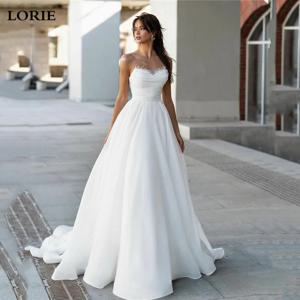 LORIE 민소매 진주 웨딩 원피스, 우아한 A라인 레이스 신부 드레스, 아이보리 여성 신부 웨딩 가운, 2024