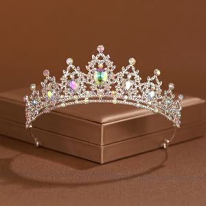 럭셔리 우아한 AB 크리스탈 크라운 신부 모자, 스위트 분위기, 바로크 골드 컬러, 숙녀용 티아라, 웨딩 신부용