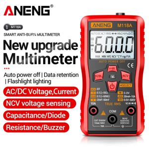 디지털 미니 멀티미터 테스터 자동 멀티미터 ANENG M118A 트루 RMS 트랜지스터 미터 NCV 데이터 홀드 6000카운트 플래시라이트 포함
