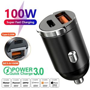 미니 100W PD QC 풀링형 고속 충전 차량용 충전기 USB C 차량용 휴대폰 충전 어댑터 (아이폰 13 12 샤오미 삼성 화웨이 호환)