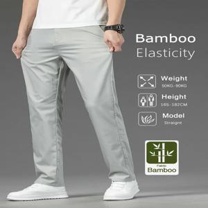 남성용 얇은 대나무 여름 바지, 캐주얼 하이 퀄리티 비즈니스 클래식 패션, 스트레치 슬림 포멀 스트레이트 바지, 블랙 그레이 카키