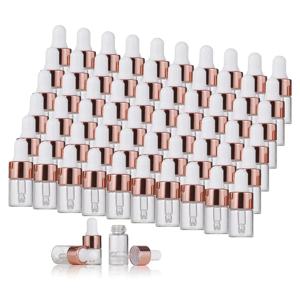 미니 스포이드 병, 유리 빈 에센셜 오일 아로마 테라피 병, 로즈 골드 캡 피펫 병, 1ml, 2ml, 3ml, 5ml, 10 개