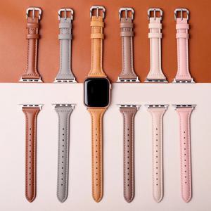 Apple Watch 밴드 용 슬림 가죽 스트랩 44mm 40mm 41mm 49mm 45 Mm 손목 여성용 팔찌 IWatch Serie 10 9 8 7 6 5 4 SE Ultra 2