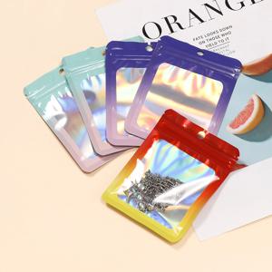 50pcs 두꺼운 지 플락 가방 그라디언트 홀로그램 레이저 AB 컬러 플라스틱 주머니 DIY 쥬얼리 보관 주머니 지퍼 잠금 가방