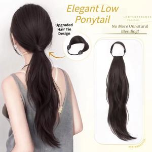합성 헤어 포니테일 연장 가발, 투명 탄성 밴드, 자연스러운 롱 헤어 업두 스타일링 클립형 헤어피스