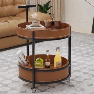 이탈리아 새들 가죽 소형 카트, 바퀴 달린 소파 측면, 찻상, 스낵 보관 전문 트롤리, 미용사 트롤리