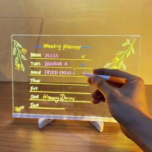 새로운 LED 야간 조명 아크릴 메시지 보드 지울 수 있는 USB 어린이 그림판 DIY 생일 선물 바 광고판
