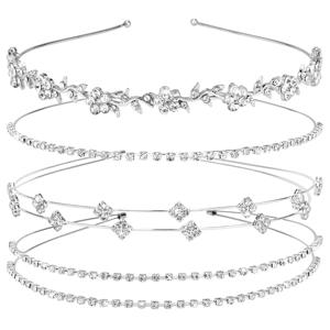 4pcs 라인 석 머리띠 신부 웨딩 크리스탈 꽃 소녀 잎 크라운 금속 헤어 밴드 티아라 댄스 파티 헤어 액세서리 여성을위한