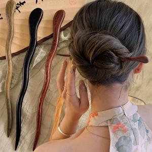 여자를위한 중국 스타일 우아한 나무 헤어 스틱 여자 머리핀 간단한 헤어 포크 빈티지 Hanfu Cheongsam 머리 장식 헤어 액세서리