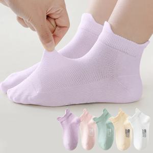 5 쌍 스포츠 어린이 양말 여름 메쉬 소녀 양말 솔리드 컬러 어린이 양말 소년 면화 스포츠 양말 어린이를위한