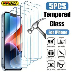 NNBILI 5Pcs HD 투명 강화 유리 iPhone 16 15 14 13 12 11 Pro Max 화면 보호기 iPhone 16e 12 13 Mini XS XR 시리즈