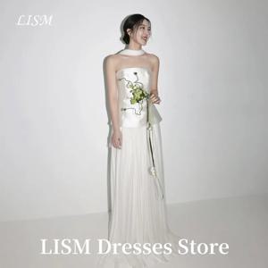 LISM 우아한 한국 웨딩 드레스 스캘프 사진 촬영 부드러운 얇은 명주 그물 바닥 길이 우아한 신부 가운웨딩드레스 맞춤형 코르셋