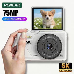 HD 5K 레트로 디지털 카메라 75MP 사진 카메라 비디오 캠코더 브이로그용 여학생 성인 입문용 스크린 플립 카메라