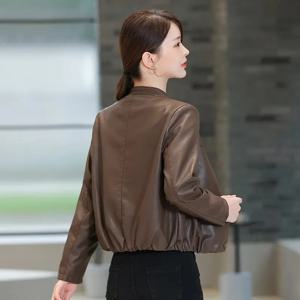 루즈핏 스키니 가죽 재킷 여성 숏 재킷 2025 봄 가을 신상 한국 캐주얼 PU 레더 재킷 여성 아우터 블랙