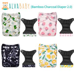 ALVABABY 1pc 대나무 숯 천 기저귀 쉘 더블 거싯 및 배 패널 재사용 가능한 아기 천 기저귀 패션 디자인