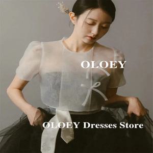 OLOEY 빈티지 2피스 흑백 웨딩드레스 한국 사진 촬영 한복 부드러운 튤 신부 가운 맞춤 제작 공식 행사