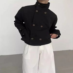 Mauroicardi 봄 가을 카키색 짧은 트렌치 코트 남자 스탠드 칼라 더블 브레스트 우아한 세련된 럭셔리 디자이너 의류 2025