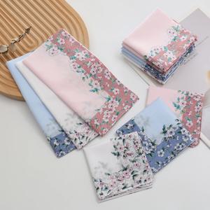 여성용 순면 프린트 손수건 3팩, 순면 꽃 손수건, 얇고 부드러운 손수건, 결혼식 시즌 신부 기념품
