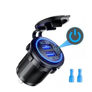 QC 3.0 듀얼 USB 급속 차량용 충전기 소켓 12V-24V 방수 터치 스위치 충전 어댑터 전원 소켓