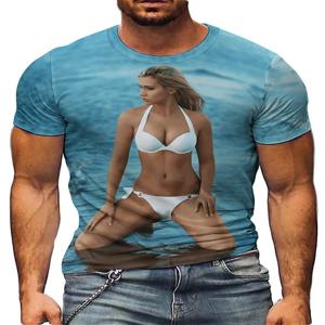 남자 Y2K streetwear 3d 비키니 프린트 티셔츠 섹시한 반팔, 통기성 폴리 에스터 레트로 그래픽 티 파티 캐주얼 복장