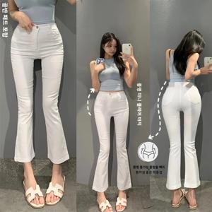 섹시한 하이웨이스트 슬리밍 데님 진 여성용 한국 버전 플러스 사이즈 9부 밴딩 밑단 밀크 화이트 다용도 여성용 청바지