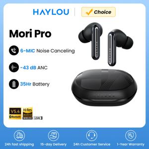 HAYLOU Mori Pro Bluetooth 5.4 이어폰 무선 43dB 적응형 하이브리드 ANC 고해상도 LDAC 이어버드 6 마이크 헤드폰 28H 배터리 수명