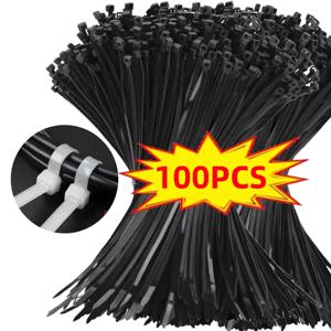 100개 블랙 나일론 지퍼 타이 8*300mm 5*300mm 셀프락킹 고정 링 가정용 케이블 정리에 이상적 케이블 지퍼 타이