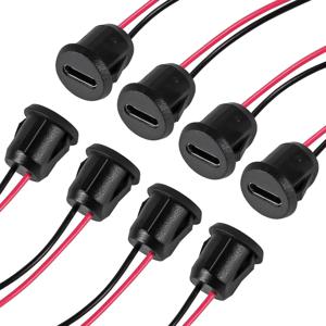 8개 10cm 24AWG USB 2핀 블랙 타입-C 여성형 섀시 C 커넥터 잭 여성형 충전 포트 방수 카드 버클 포함 3A 고속