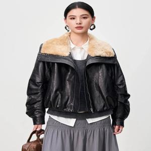 천연 양털 칼라 진짜 가죽 다운 재킷 여성용 2026년 신상 고급 단순한 짧은 겨울 양가죽 구스다운 코트