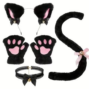 수제 고양이 귀와 꼬리 액세서리 프린트 동물 의상 댄스 공연 의상 벨리댄스 할로윈 코스튬