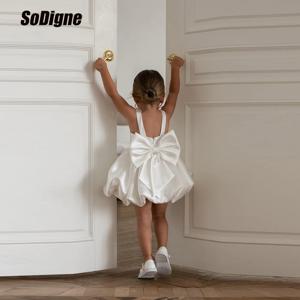 SoDigne A라인 새틴 짧은 플라워 걸 드레스 O넥 민소매 소녀 스커트 파티 드레스 2026 어린이 공주 드레스 맞춤 제작