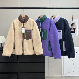 두꺼운 양털 재킷 커플용 아우터 캐주얼 스타일 지퍼 클로저 긴팔 따뜻한 플리스 안감 스탠드 칼라 코트