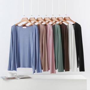 플러스 사이즈 L~6XL 여성용 모달 가디건 긴팔 셔츠 자외선 차단 루즈핏 에어컨 커버업 앞트임 탑