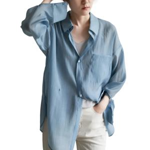 봄 신상 여성용 턴다운 칼라 셔츠 고품질 레이온 긴팔 루즈핏 다용도 캐주얼 오피스룩 블라우스