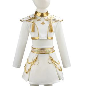 Hunters Pop Cosplay Singers Girls Clothing Set Real Metal Chain Decoration Stage Performance Top + Skirt 2Pcs Outfit For Kids