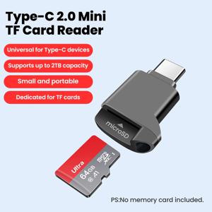 미니 C타입 2.0 TF 카드 리더, 외장 스토리지 블랙 스트레치 디자인, 아이폰 USB-C 2.0 메모리 스틱 TF 카드 리더에 적합