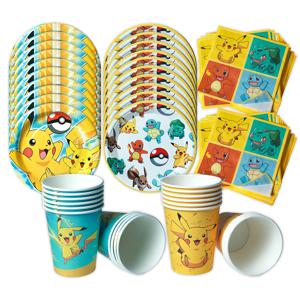 60pcs 포켓몬 식기류 피카추 생일 장식 일회용 컵 접시 냅킨 생일 축하 베이비 샤워 용품 장난감 ﻿