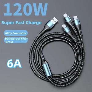 6A 120W 3 in 1 USB C타입 케이블 고속 충전 휴대폰 충전기 데이터 케이블 (아이폰, 삼성, 샤오미, 화웨이 고속 충전 마이크로 USB 케이블)