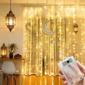 3/6M EID LED 커튼 조명 스트링 배터리 전원 웨딩 침실 장식 라마단 홈 데코레이션 2026 야외 조명