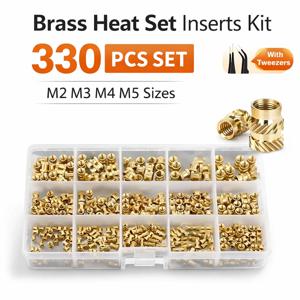 330/220PCS 황동 열삽입 인서트 키트 M2 M3 M4 M5 3D 프린팅 모델용 나사산 인서트, 핀셋 포함 3D 프린터 액세서리