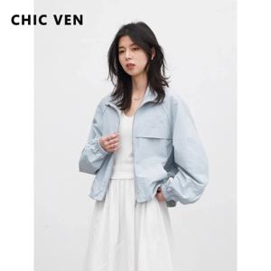 CHIC VEN 패션 여성 숏 코트 솔리드 루즈 캐주얼 뉴 스탠드업 칼라 여성 방풍 재킷 아우터웨어 봄 여름 2026