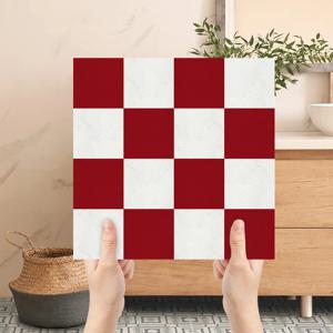 10개입 30x30cm 특대형 빨간색 흰색 체크무늬 붙이는 바닥 타일, 방수 PVC 스티커