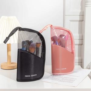 HOMEFISH 1 Pc 스탠드 화장품 가방 여성용 투명 지퍼 메이크업 가방 여행 여성 메이크업 브러쉬 홀더 주최자 세면 용품 가방