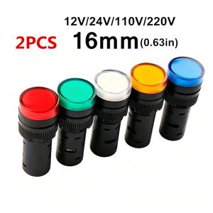 2pcs 16mm AD16-16C 패널 마운트 신호 전원 Led 표시 등 파란색 녹색 빨간색 흰색 노란색 파일럿 램프 12V 24V 110V 220V