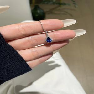 Gulaya S925 스털링 실버 블루 사파이어 펜던트 목걸이 독점 디자인 세련된 여성 쇄골 체인 쥬얼리