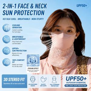 UPF50+ 얼굴 및 목 자외선 차단 마스크 아이스 실크 통기성 냉각 UV 차단 풀 커버 야외 사이클링 여름 마스크