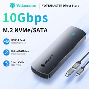 요타마스터 SATA M.2 NVMe SSD 인클로저 듀얼 프로토콜 NVMe-USB 어댑터 USB 3.1 Gen2 USB C 외장 케이스 박스 알루미늄 합금